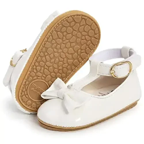 QWZban Baby Shoes Mary Jane Flats Non Slip Soft Sole Infant Toddler Sneakers First Walkers Party Christmas Dress Shoes - 4