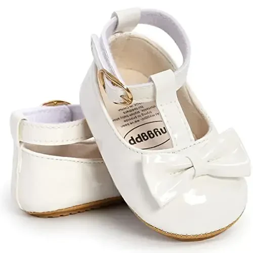 QWZban Baby Shoes Mary Jane Flats Non Slip Soft Sole Infant Toddler Sneakers First Walkers Party Christmas Dress Shoes - 5