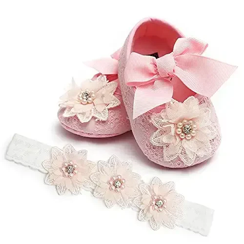 QWZban Baby Shoes Mary Jane Flats Non Slip Soft Sole Infant Toddler Sneakers First Walkers Party Christmas Dress Shoes - QWZBAN