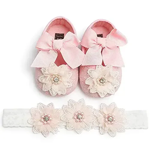 QWZban Baby Shoes Mary Jane Flats Non Slip Soft Sole Infant Toddler Sneakers First Walkers Party Christmas Dress Shoes - 4