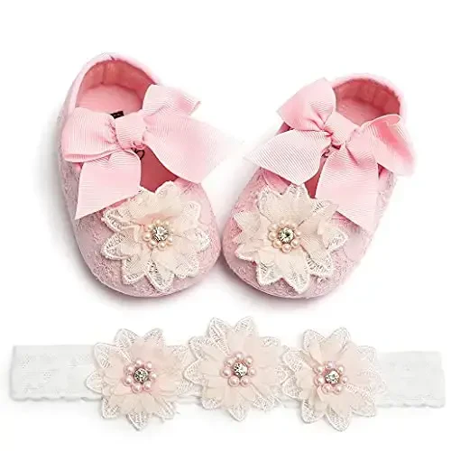 QWZban Baby Shoes Mary Jane Flats Non Slip Soft Sole Infant Toddler Sneakers First Walkers Party Christmas Dress Shoes - 5
