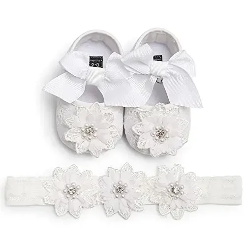 QWZban Baby Shoes Mary Jane Flats Non Slip Soft Sole Infant Toddler Sneakers First Walkers Party Christmas Dress Shoes - 4