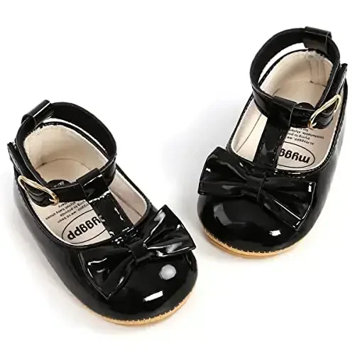 QWZban Baby Shoes Mary Jane Flats Non Slip Soft Sole Infant Toddler Sneakers First Walkers Party Christmas Dress Shoes - 1