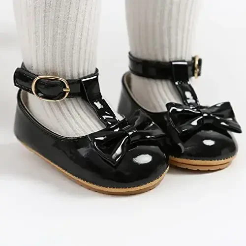 QWZban Baby Shoes Mary Jane Flats Non Slip Soft Sole Infant Toddler Sneakers First Walkers Party Christmas Dress Shoes - 3