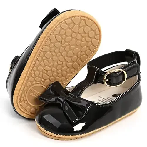 QWZban Baby Shoes Mary Jane Flats Non Slip Soft Sole Infant Toddler Sneakers First Walkers Party Christmas Dress Shoes - 4