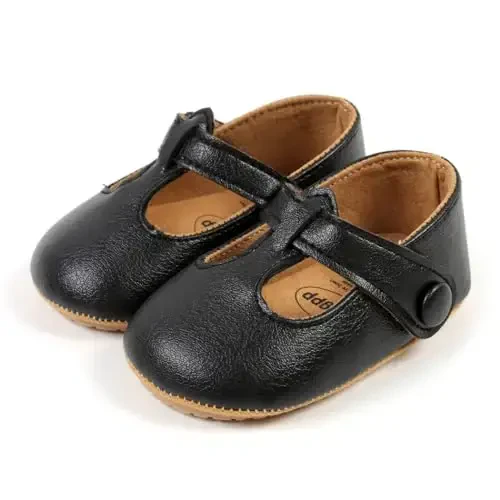 QWZban Baby Shoes Mary Jane Flats Non Slip Soft Sole Infant Toddler Sneakers First Walkers Party Christmas Dress Shoes - 4