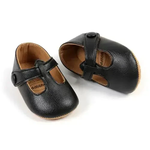 QWZban Baby Shoes Mary Jane Flats Non Slip Soft Sole Infant Toddler Sneakers First Walkers Party Christmas Dress Shoes - 6