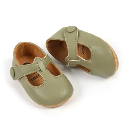 QWZban Baby Shoes Mary Jane Flats Non Slip Soft Sole Infant Toddler Sneakers First Walkers Party Christmas Dress Shoes - 6