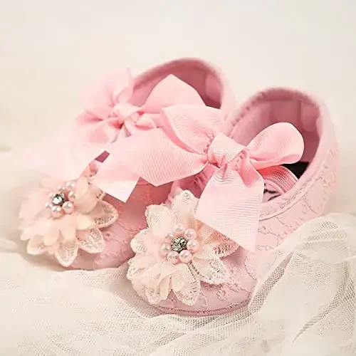 QWZban Baby Shoes Mary Jane Flats Non Slip Soft Sole Infant Toddler Sneakers First Walkers Party Christmas Dress Shoes - 2
