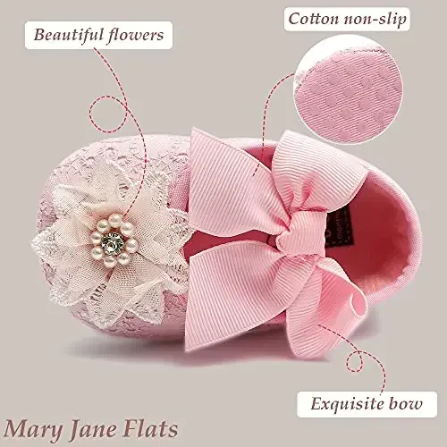 QWZban Baby Shoes Mary Jane Flats Non Slip Soft Sole Infant Toddler Sneakers First Walkers Party Christmas Dress Shoes - 3