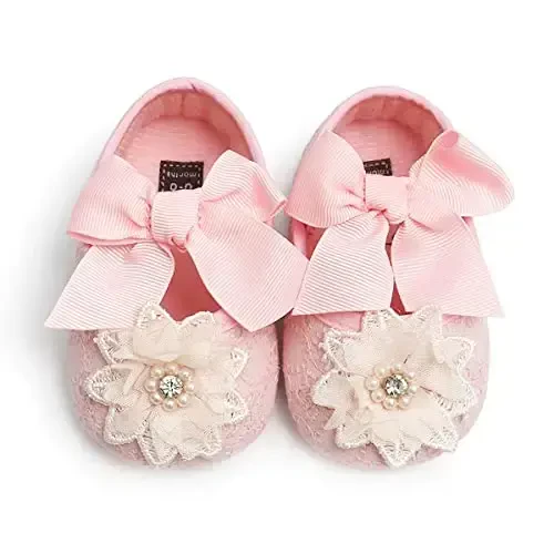 QWZban Baby Shoes Mary Jane Flats Non Slip Soft Sole Infant Toddler Sneakers First Walkers Party Christmas Dress Shoes - 4