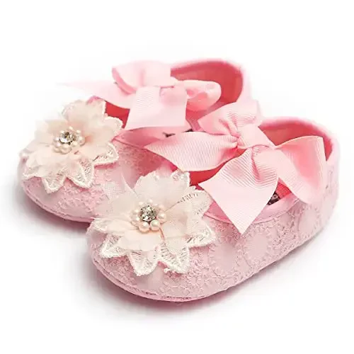 QWZban Baby Shoes Mary Jane Flats Non Slip Soft Sole Infant Toddler Sneakers First Walkers Party Christmas Dress Shoes - 6