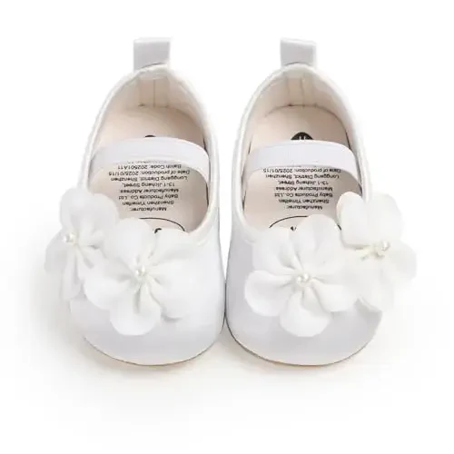 QWZban Baby Shoes Mary Jane Flats Non Slip Soft Sole Infant Toddler Sneakers First Walkers Party Christmas Dress Shoes - 4