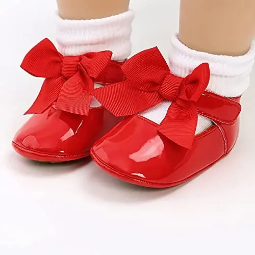 QWZban Baby Shoes Mary Jane Flats Non Slip Soft Sole Infant Toddler Sneakers First Walkers Party Christmas Dress Shoes - 4