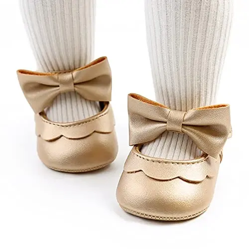 QWZban Baby Shoes Mary Jane Flats Non Slip Soft Sole Infant Toddler Sneakers First Walkers Party Christmas Dress Shoes - 3