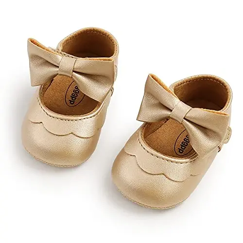 QWZban Baby Shoes Mary Jane Flats Non Slip Soft Sole Infant Toddler Sneakers First Walkers Party Christmas Dress Shoes - 5