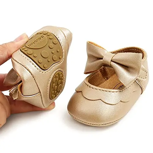 QWZban Baby Shoes Mary Jane Flats Non Slip Soft Sole Infant Toddler Sneakers First Walkers Party Christmas Dress Shoes - 6