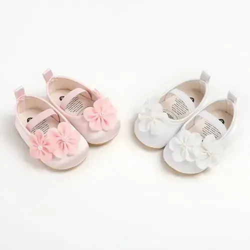 QWZban Baby Shoes Mary Jane Flats Non Slip Soft Sole Infant Toddler Sneakers First Walkers Party Christmas Dress Shoes - 5