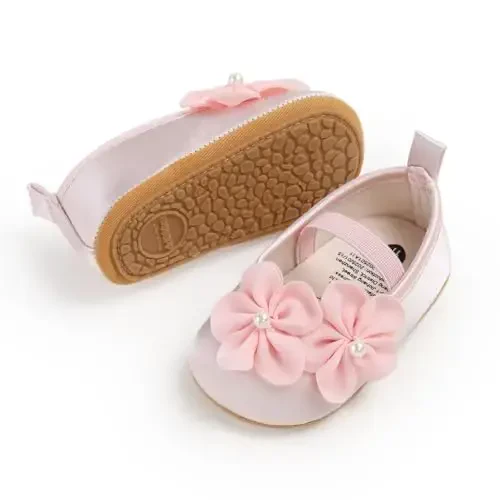 QWZban Baby Shoes Mary Jane Flats Non Slip Soft Sole Infant Toddler Sneakers First Walkers Party Christmas Dress Shoes - 6