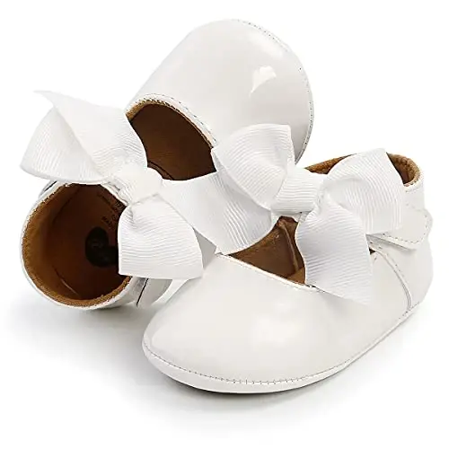 QWZban Baby Shoes Mary Jane Flats Non Slip Soft Sole Infant Toddler Sneakers First Walkers Party Christmas Dress Shoes - 5