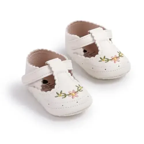 QWZban Baby Shoes Mary Jane Flats Non Slip Soft Sole Infant Toddler Sneakers First Walkers Party Christmas Dress Shoes - 1