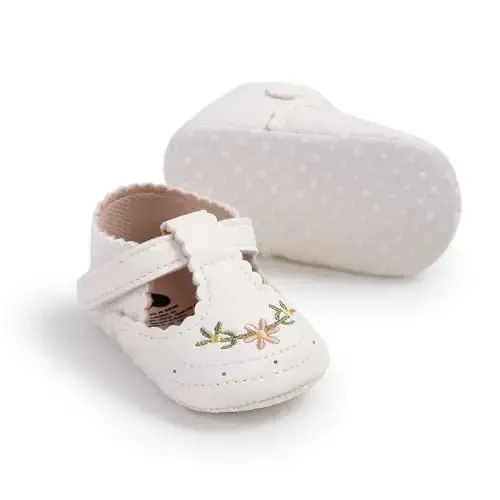 QWZban Baby Shoes Mary Jane Flats Non Slip Soft Sole Infant Toddler Sneakers First Walkers Party Christmas Dress Shoes - 4