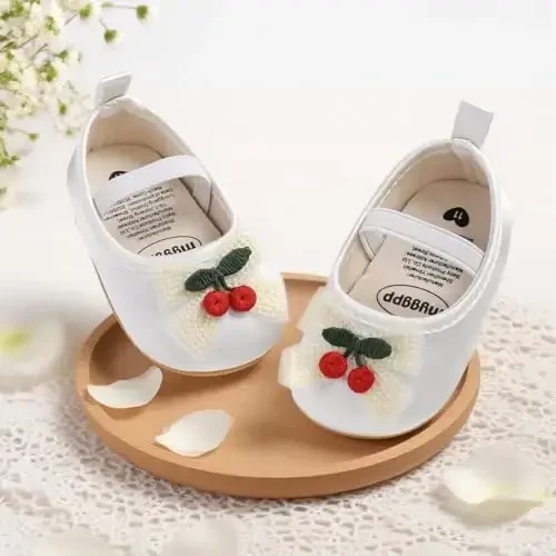 QWZban Baby Shoes Mary Jane Flats Non Slip Soft Sole Infant Toddler Sneakers First Walkers Party Christmas Dress Shoes - 5