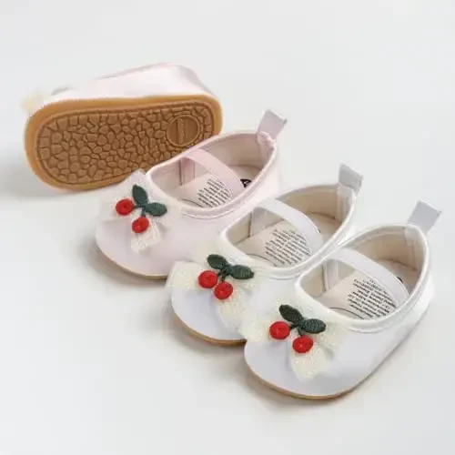 QWZban Baby Shoes Mary Jane Flats Non Slip Soft Sole Infant Toddler Sneakers First Walkers Party Christmas Dress Shoes - 4
