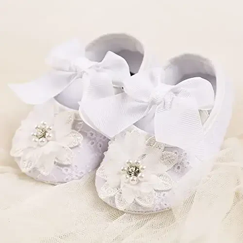 QWZban Baby Shoes Mary Jane Flats Non Slip Soft Sole Infant Toddler Sneakers First Walkers Party Christmas Dress Shoes - 2