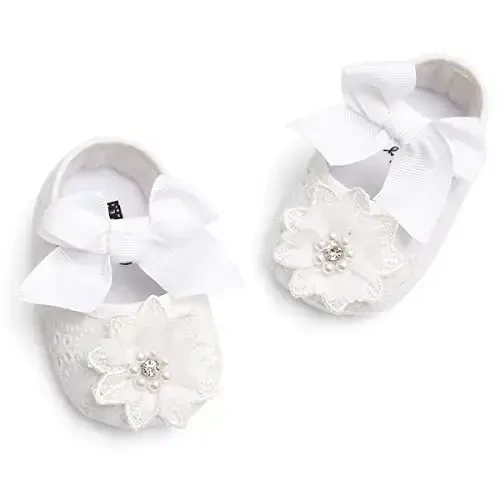 QWZban Baby Shoes Mary Jane Flats Non Slip Soft Sole Infant Toddler Sneakers First Walkers Party Christmas Dress Shoes - 4