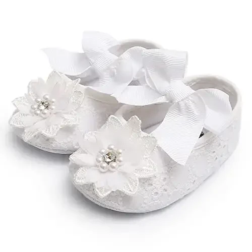 QWZban Baby Shoes Mary Jane Flats Non Slip Soft Sole Infant Toddler Sneakers First Walkers Party Christmas Dress Shoes - 6