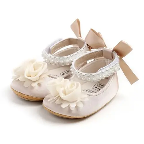 QWZban Baby Shoes Mary Jane Flats Non Slip Soft Sole Infant Toddler Sneakers First Walkers Party Christmas Dress Shoes 