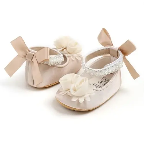 QWZban Baby Shoes Mary Jane Flats Non Slip Soft Sole Infant Toddler Sneakers First Walkers Party Christmas Dress Shoes - 5