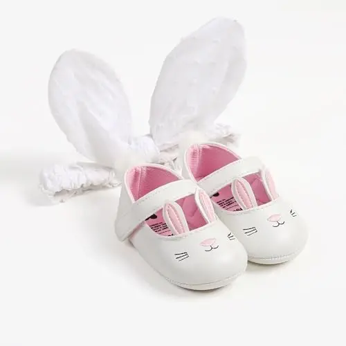 QWZban Baby Shoes Mary Jane Flats Non Slip Soft Sole Infant Toddler Sneakers First Walkers Party Christmas Dress Shoes - 6