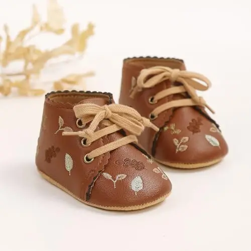 QWZban Baby Shoes Mary Jane Flats Non Slip Soft Sole Infant Toddler Sneakers First Walkers Party Christmas Dress Shoes - 4