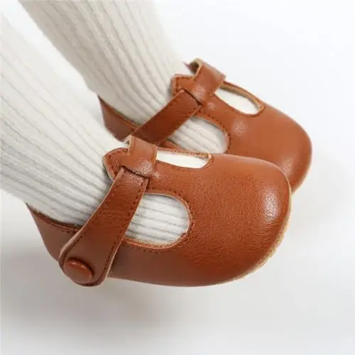 QWZban Baby Shoes Mary Jane Flats Non Slip Soft Sole Infant Toddler Sneakers First Walkers Party Christmas Dress Shoes - 2