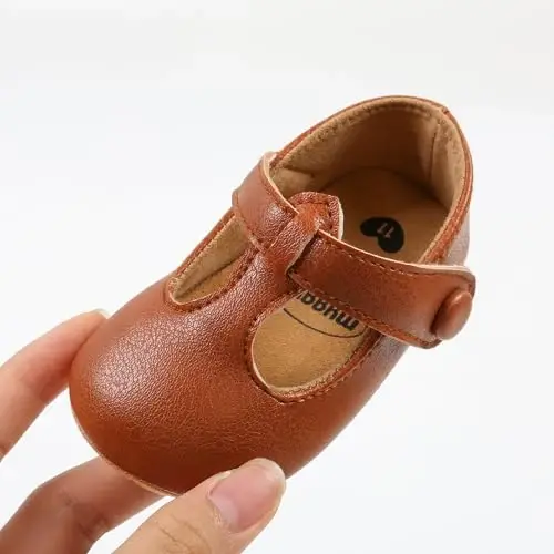 QWZban Baby Shoes Mary Jane Flats Non Slip Soft Sole Infant Toddler Sneakers First Walkers Party Christmas Dress Shoes - 3