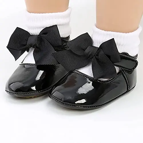 QWZban Baby Shoes Mary Jane Flats Non Slip Soft Sole Infant Toddler Sneakers First Walkers Party Christmas Dress Shoes - 4