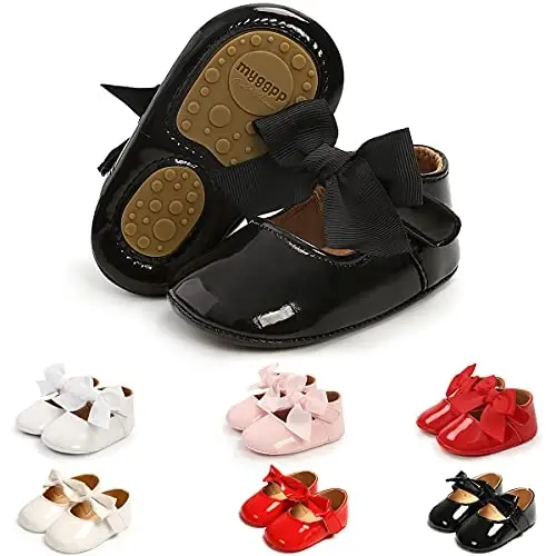 QWZban Baby Shoes Mary Jane Flats Non Slip Soft Sole Infant Toddler Sneakers First Walkers Party Christmas Dress Shoes - 6