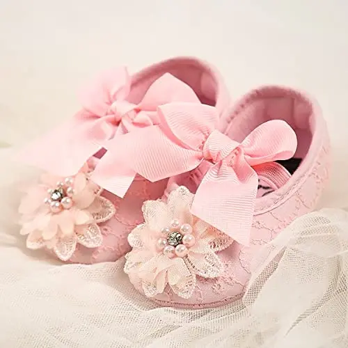 QWZban Baby Shoes Mary Jane Flats Non Slip Soft Sole Infant Toddler Sneakers First Walkers Party Christmas Dress Shoes - 2