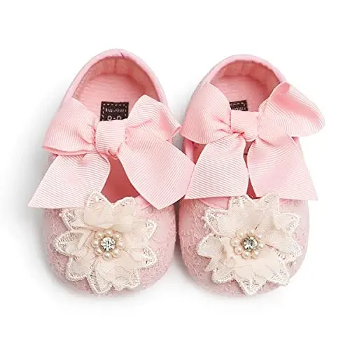 QWZban Baby Shoes Mary Jane Flats Non Slip Soft Sole Infant Toddler Sneakers First Walkers Party Christmas Dress Shoes - 4