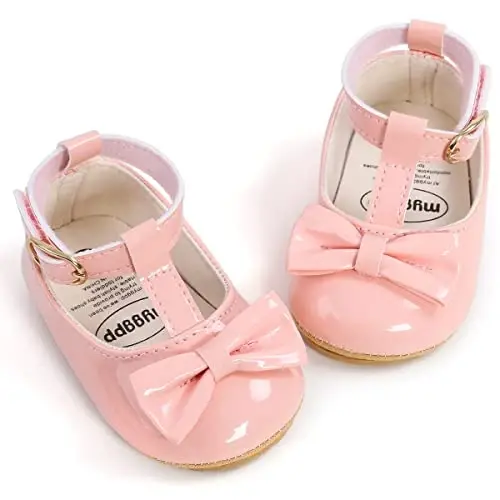 QWZban Baby Shoes Mary Jane Flats Non Slip Soft Sole Infant Toddler Sneakers First Walkers Party Christmas Dress Shoes - 1