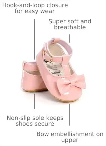QWZban Baby Shoes Mary Jane Flats Non Slip Soft Sole Infant Toddler Sneakers First Walkers Party Christmas Dress Shoes - 3