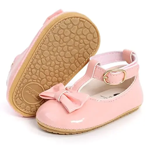 QWZban Baby Shoes Mary Jane Flats Non Slip Soft Sole Infant Toddler Sneakers First Walkers Party Christmas Dress Shoes - 4