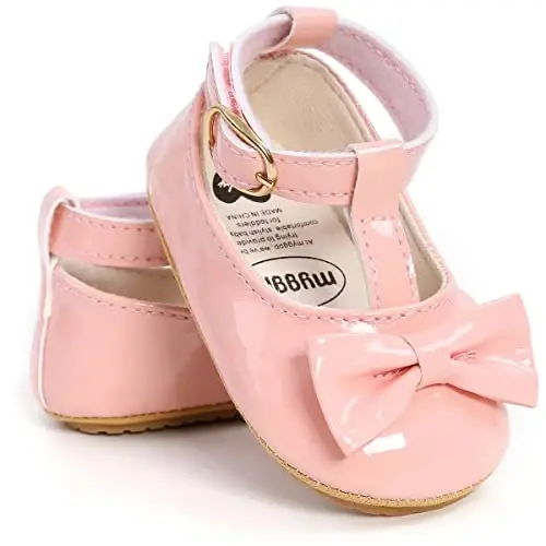 QWZban Baby Shoes Mary Jane Flats Non Slip Soft Sole Infant Toddler Sneakers First Walkers Party Christmas Dress Shoes - 6
