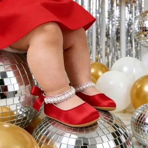 QWZban Baby Shoes Mary Jane Flats Non Slip Soft Sole Infant Toddler Sneakers First Walkers Party Christmas Dress Shoes - QWZBAN (1)