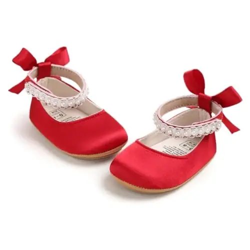 QWZban Baby Shoes Mary Jane Flats Non Slip Soft Sole Infant Toddler Sneakers First Walkers Party Christmas Dress Shoes - 3