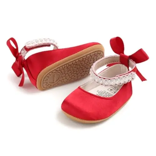 QWZban Baby Shoes Mary Jane Flats Non Slip Soft Sole Infant Toddler Sneakers First Walkers Party Christmas Dress Shoes - 5