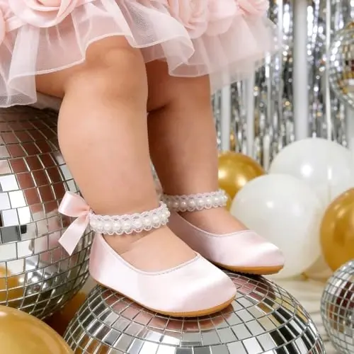 QWZban Baby Shoes Mary Jane Flats Non Slip Soft Sole Infant Toddler Sneakers First Walkers Party Christmas Dress Shoes - QWZBAN (1)