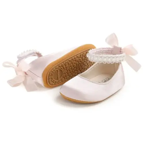 QWZban Baby Shoes Mary Jane Flats Non Slip Soft Sole Infant Toddler Sneakers First Walkers Party Christmas Dress Shoes - 5